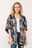 RAJ AERIN FAUX VELVET FLORAL FRINGE KIMONO MIDNIGHT BLUE - quetzals