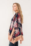 RAJ ISLA FAUX VELVET FLORAL FRINGE KIMONO MIDNIGHT BLUE - quetzals