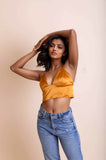 Satin Longline Bralette Small / Mustard