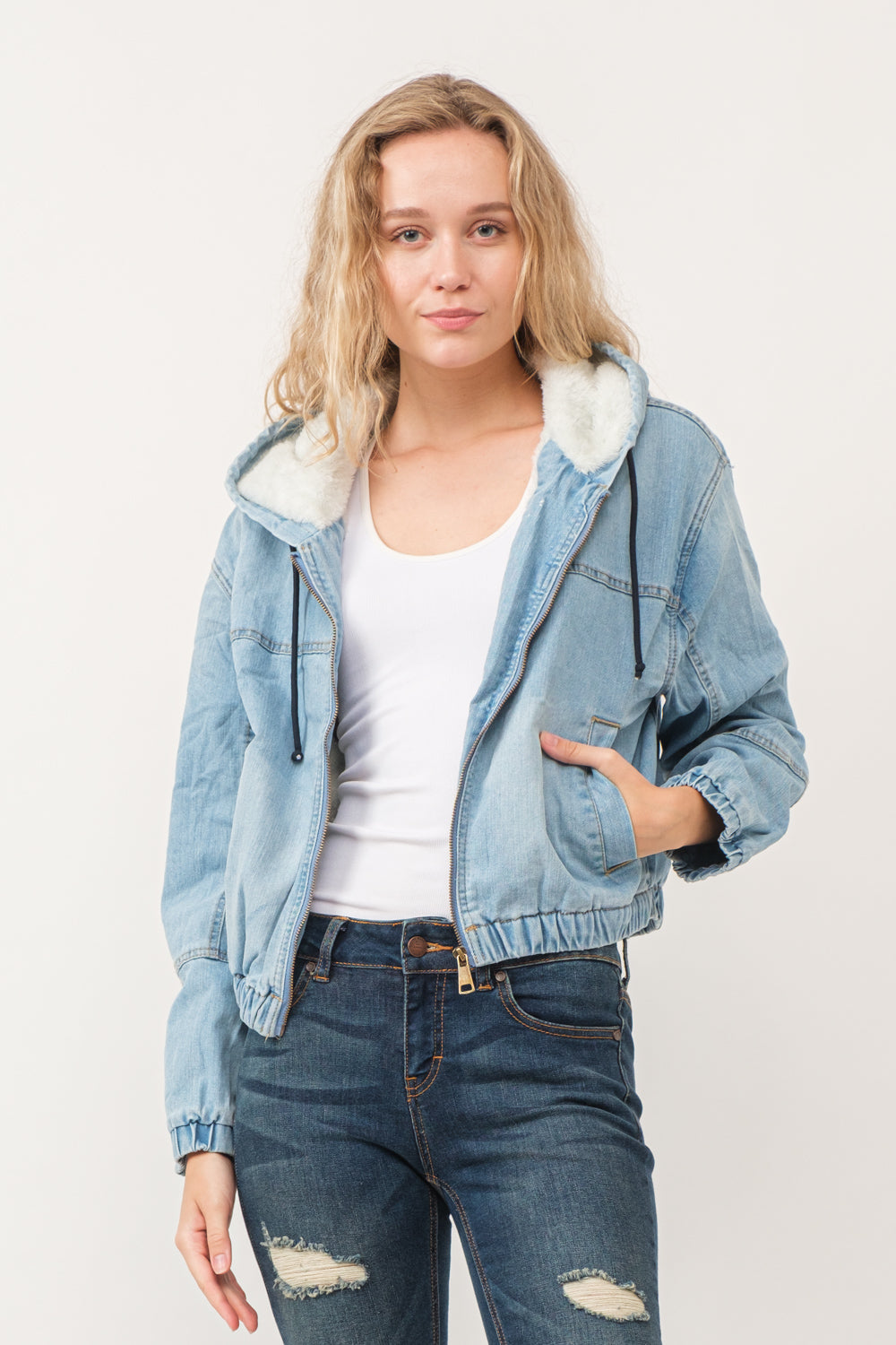 RAJ HARPER DENIM BOMBER JACKET FADED DENIM - quetzals