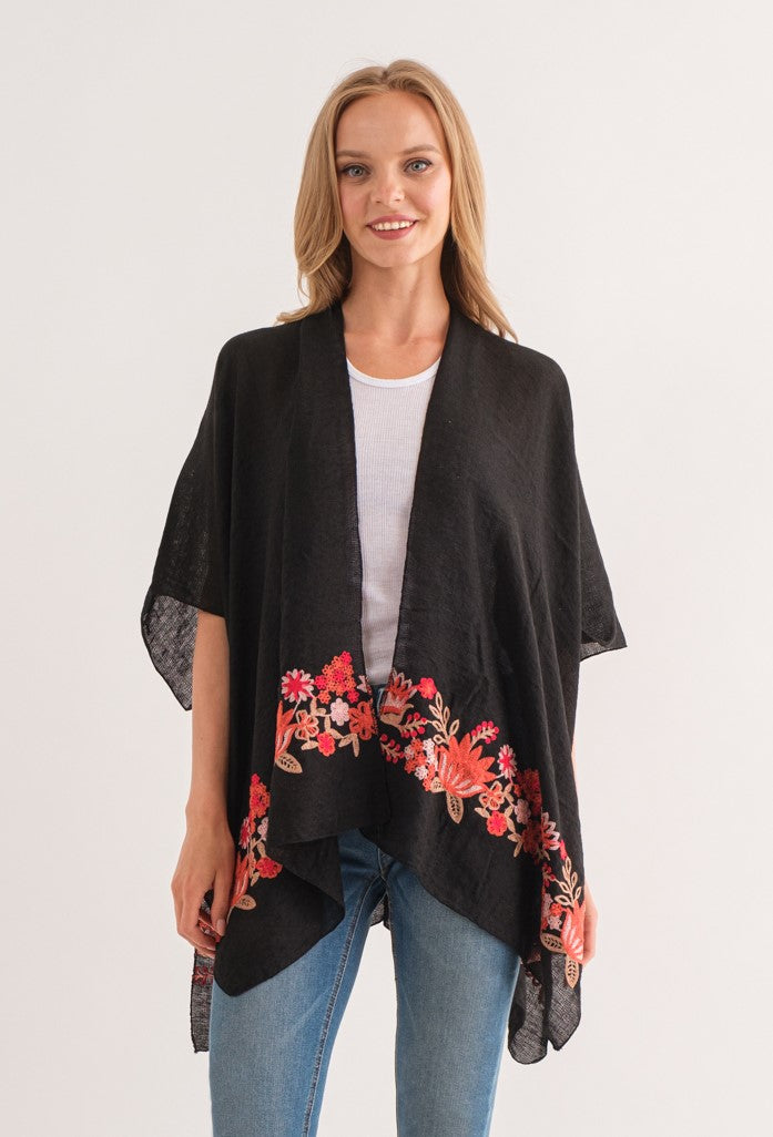 ARABELLA BLACK BORDER EMBROIDERED KIMONO - quetzals