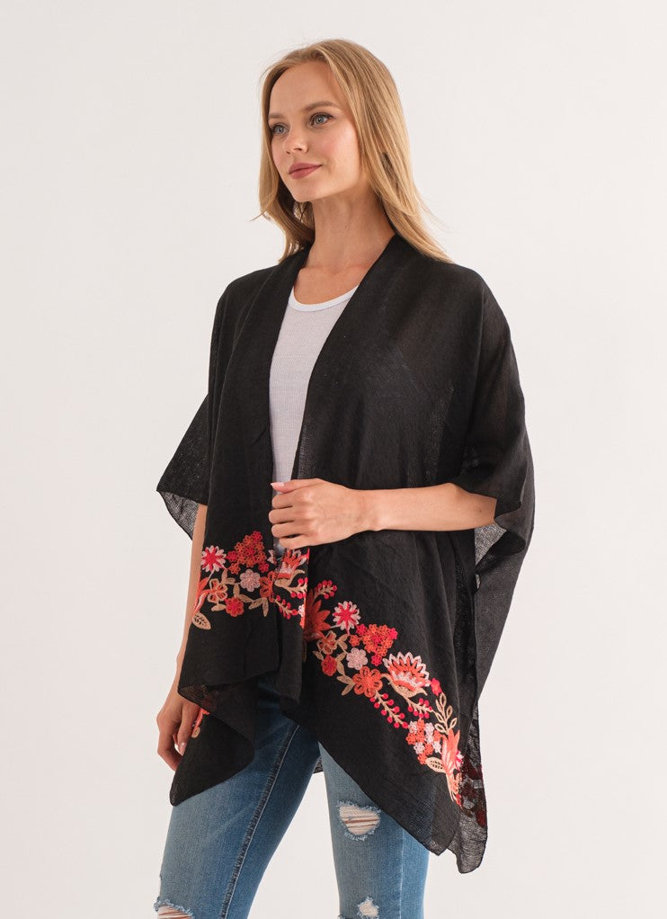 ARABELLA BLACK BORDER EMBROIDERED KIMONO - quetzals