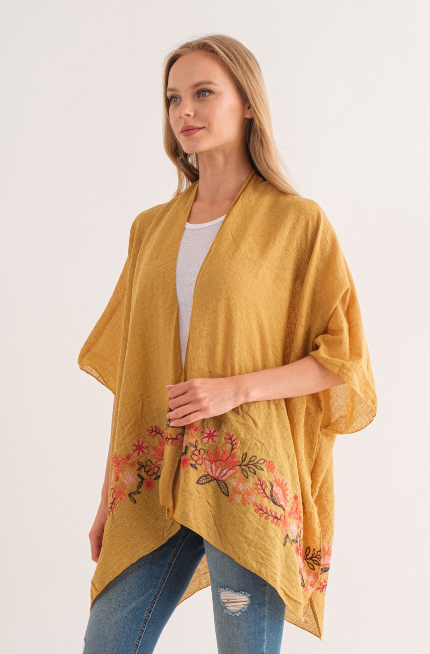 ARABELLA HONEY BORDER EMBROIDERED KIMONO - quetzals