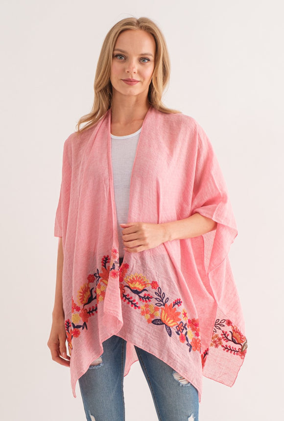 ARABELLA WATERMELON BORDER EMBROIDERED KIMONO - quetzals