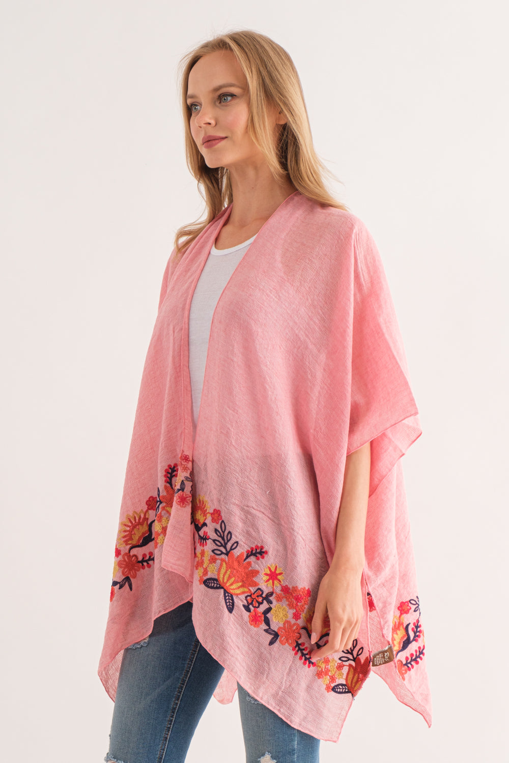 ARABELLA WATERMELON BORDER EMBROIDERED KIMONO - quetzals