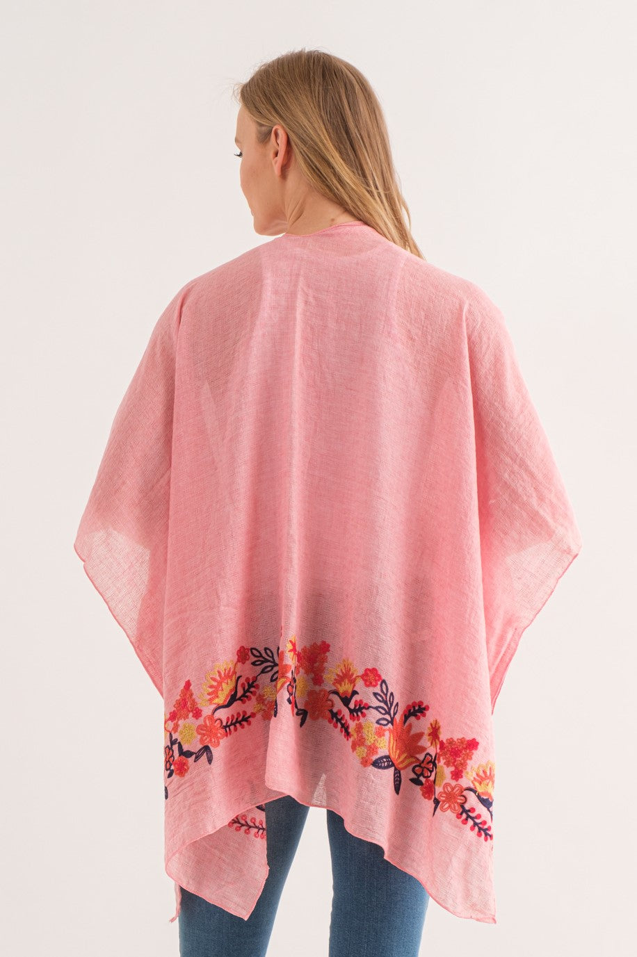 ARABELLA WATERMELON BORDER EMBROIDERED KIMONO - quetzals