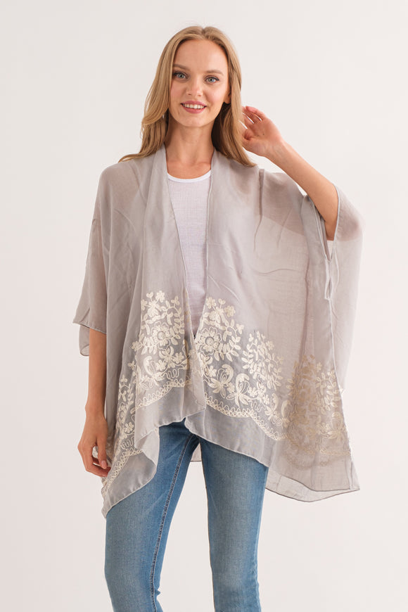 RAJ BLANCHE SMOKE BORDER EMBROIDERED KIMONO - quetzals