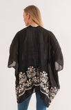 RAJ BLANCHE BLACK BORDER EMBROIDERED KIMONO - quetzals