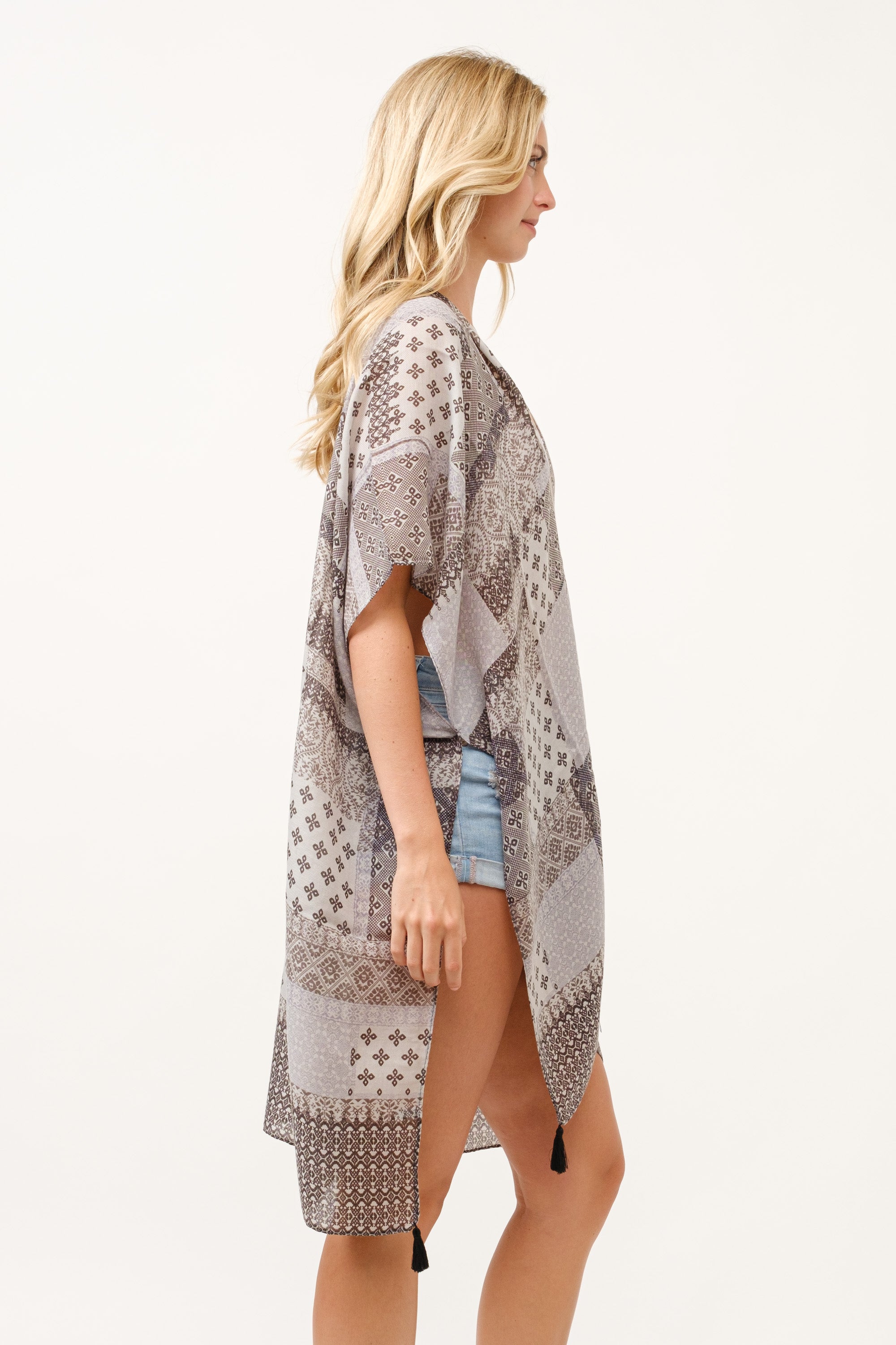 RAJ CARROL PATCHWORK PRINTED KIMONO