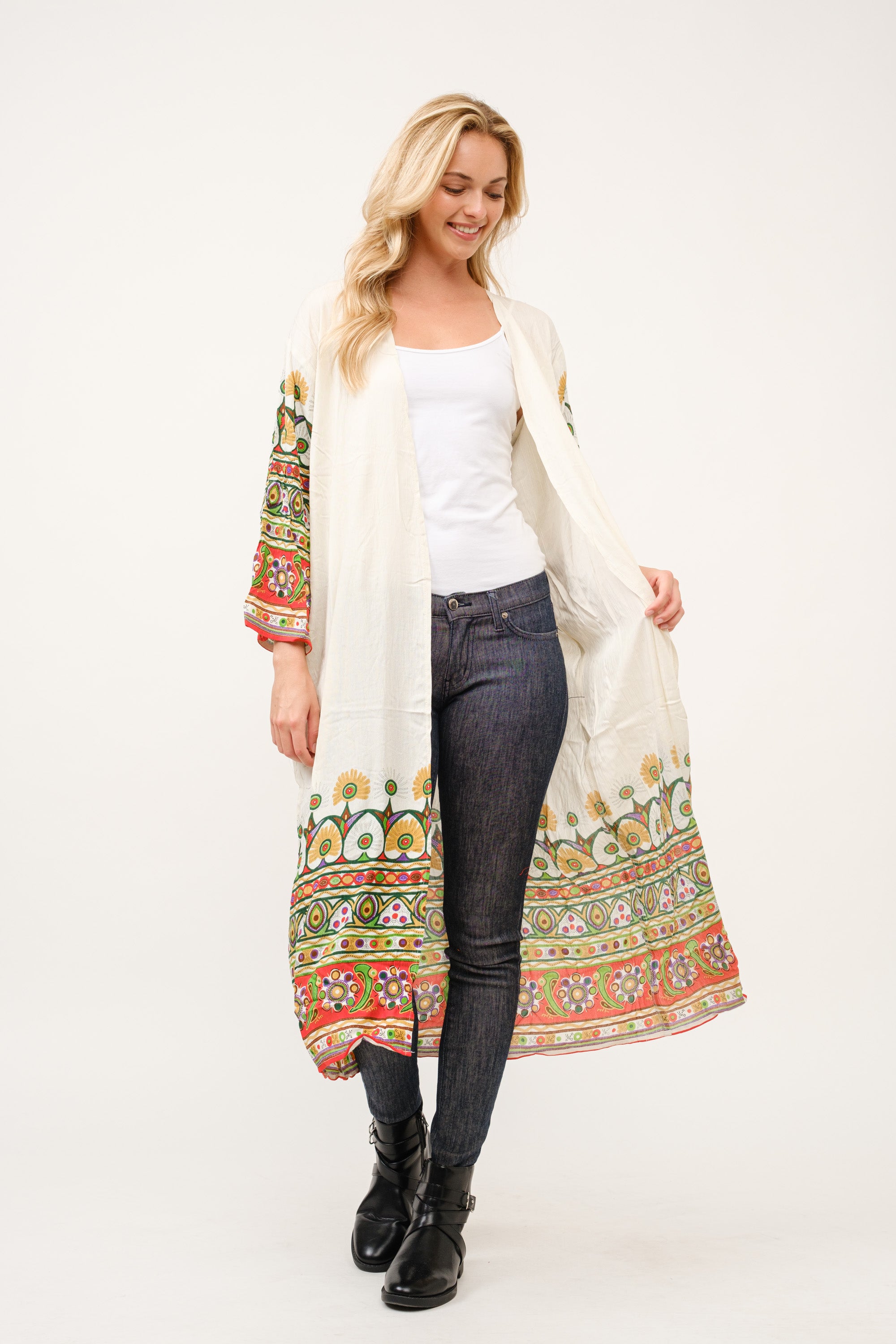 RAJ ELIA CONTRAST PRINT KIMONO DUSTER