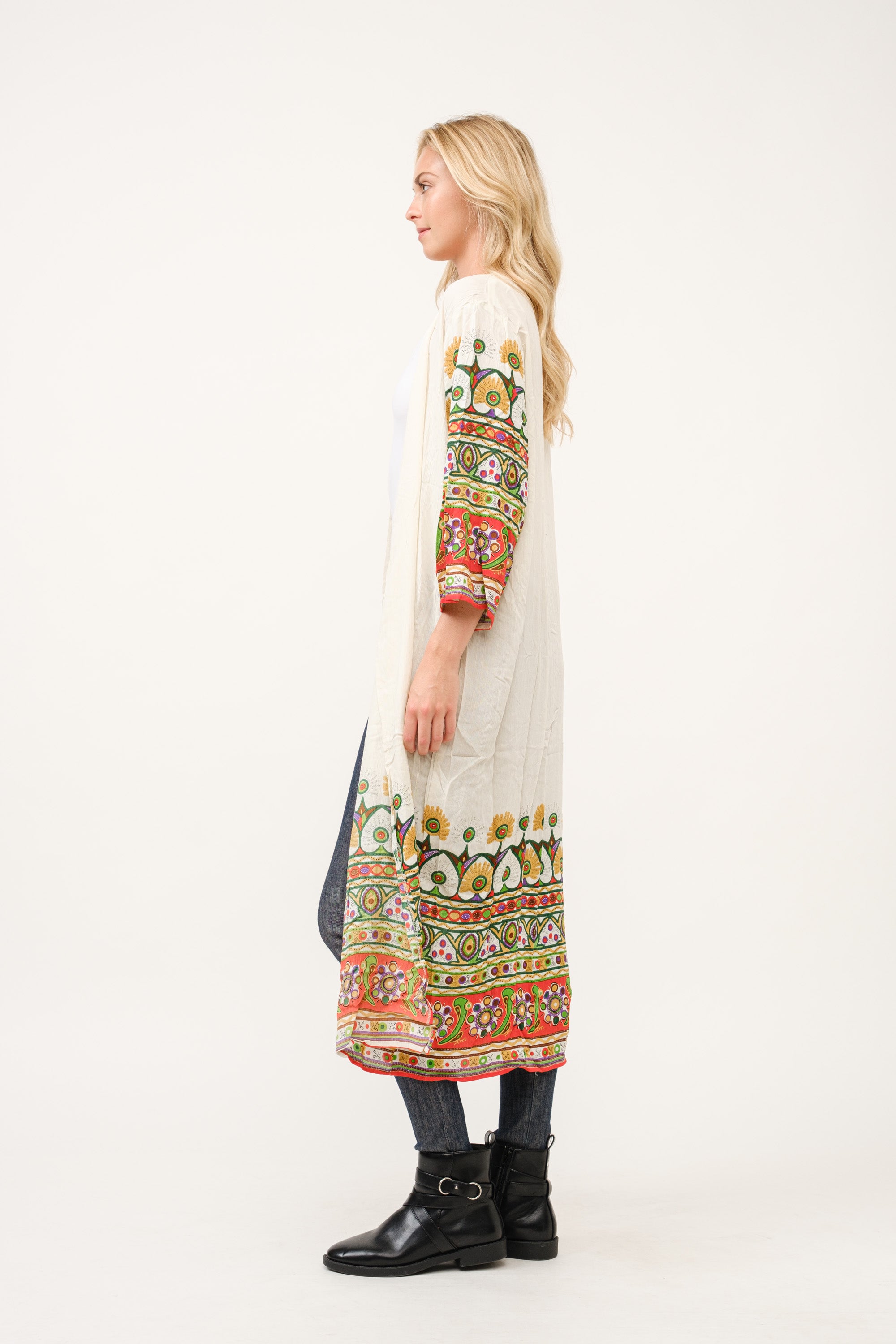 RAJ ELIA CONTRAST PRINT KIMONO DUSTER