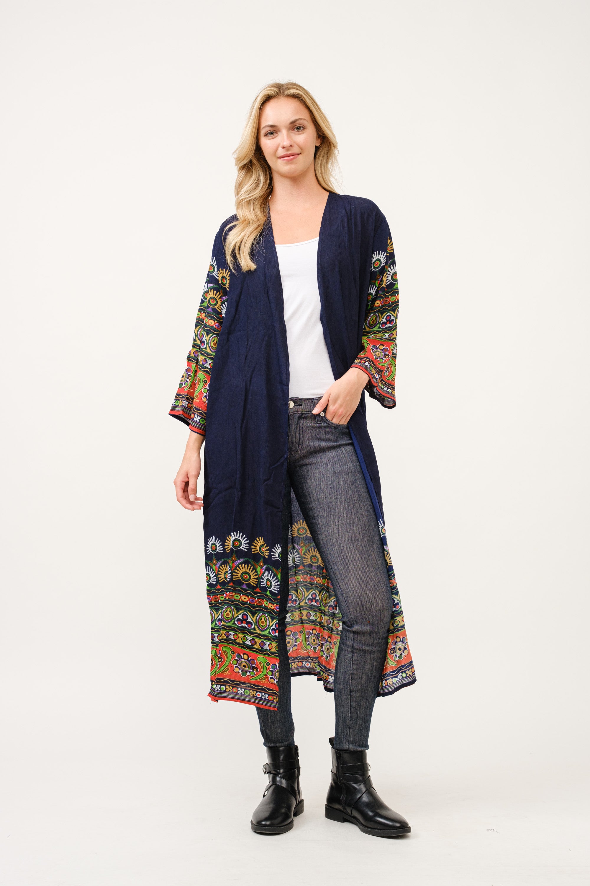 RAJ ELIA CONTRAST PRINT KIMONO DUSTER