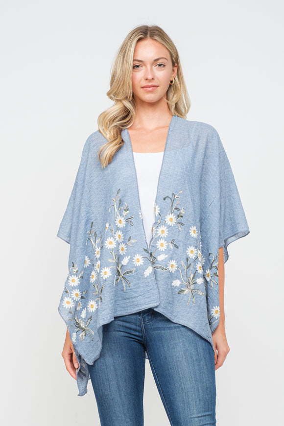 RAJ PAULINE POWDER BLUE FLORAL EMBROIDERED DUSTER KIMONO - quetzals