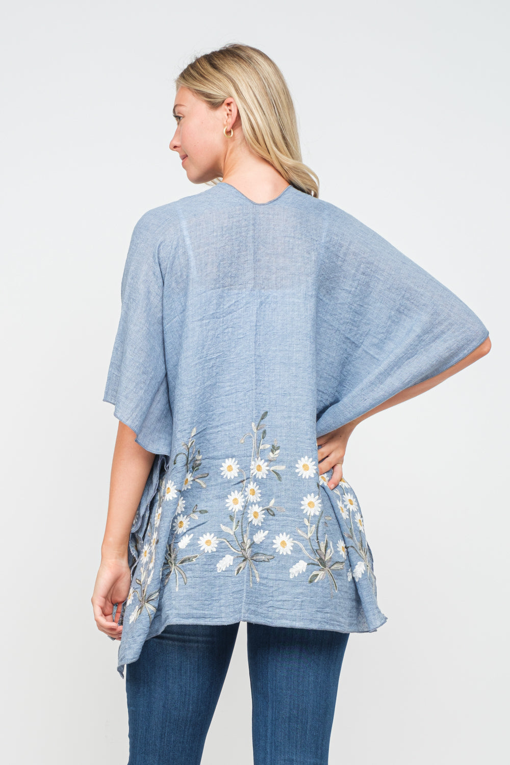 RAJ PAULINE POWDER BLUE FLORAL EMBROIDERED DUSTER KIMONO - quetzals