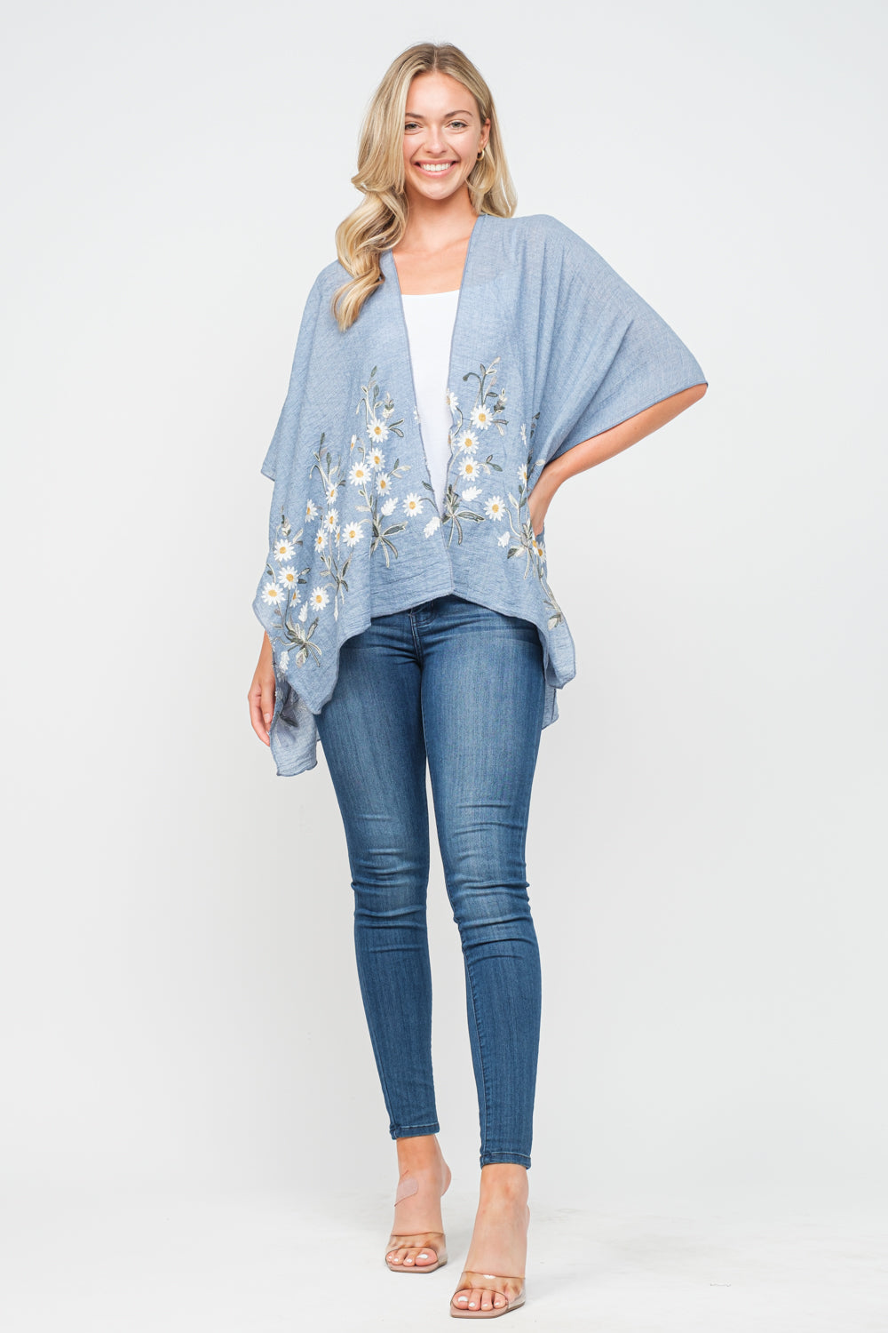 RAJ PAULINE POWDER BLUE FLORAL EMBROIDERED DUSTER KIMONO - quetzals