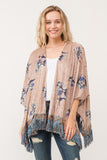 RAJ SOPHIA FAUX VELVET FLORAL FRINGE KIMONO OYSTER GRAY - quetzals