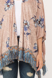 RAJ SOPHIA FAUX VELVET FLORAL FRINGE KIMONO OYSTER GRAY - quetzals