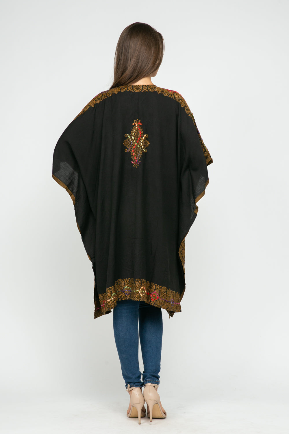 RAJ ALLISON BLACK GOLD EMBROIDERED KIMONO - quetzals