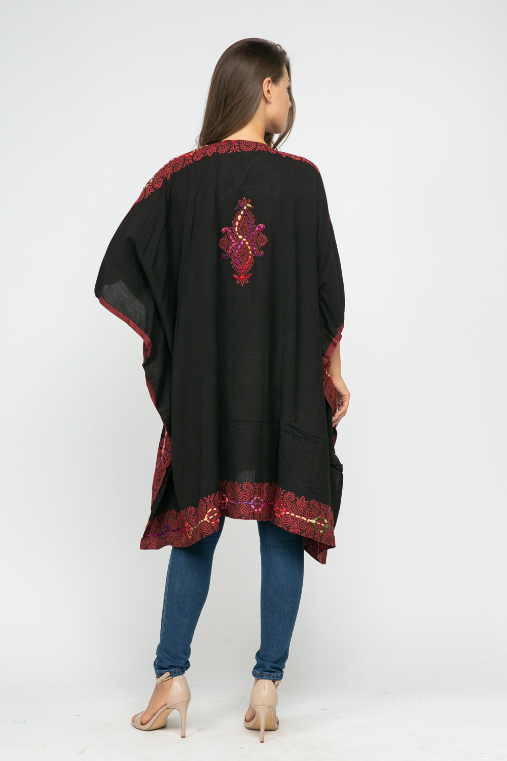 RAJ ALLISON BLACK RED EMBROIDERED KIMONO - quetzals