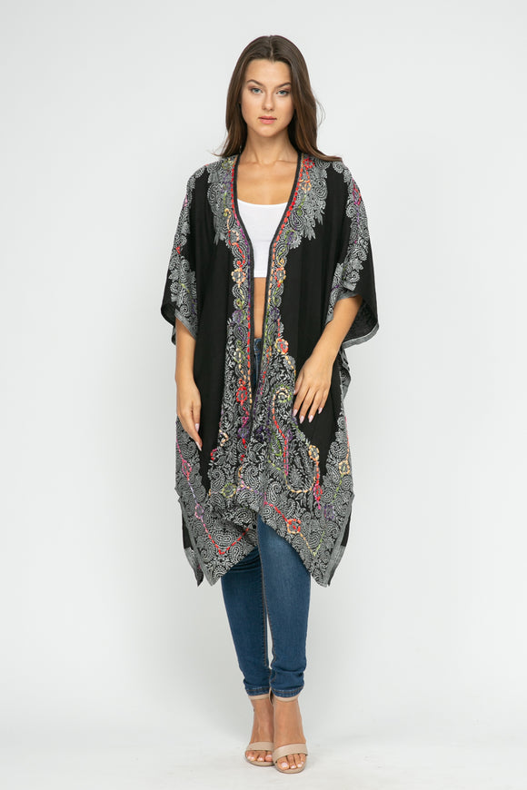 RAJ ALLISON BLACK WHITE EMBROIDERED KIMONO - quetzals