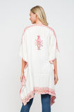 RAJ ALLISON WHITE PINK EMBROIDERED KIMONO - quetzals