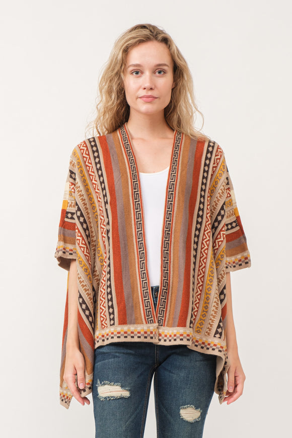 RAJ CORA STRIPED PONCHO RUANA DESERT SAND - quetzals