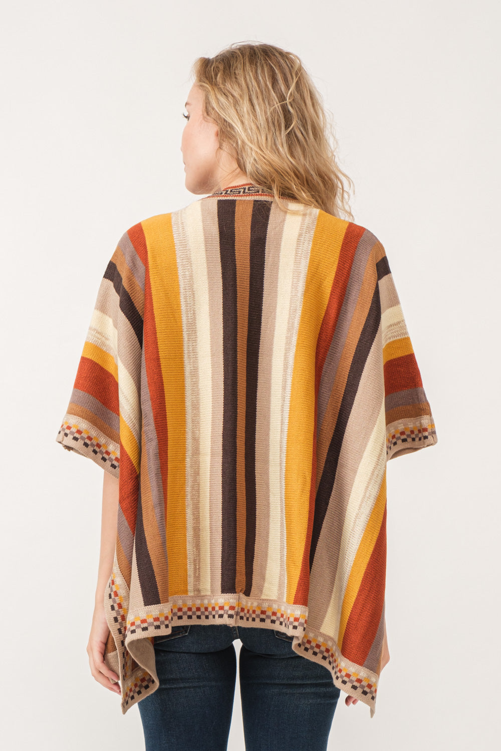 RAJ CORA STRIPED PONCHO RUANA DESERT SAND - quetzals