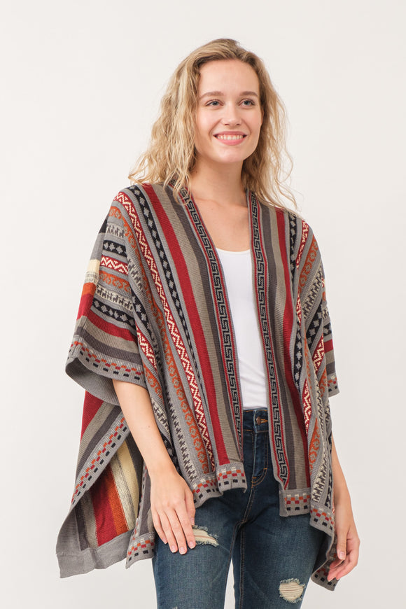 RAJ CORA STRIPED PONCHO RUANA CLASSIC GRAY - quetzals