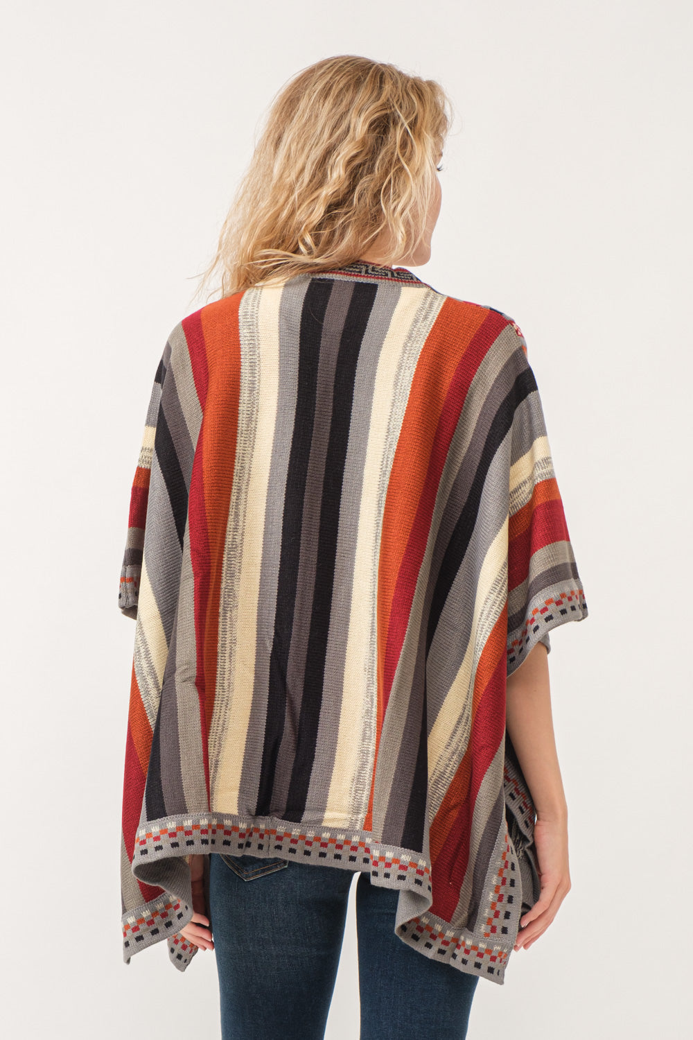 RAJ CORA STRIPED PONCHO RUANA CLASSIC GRAY - quetzals