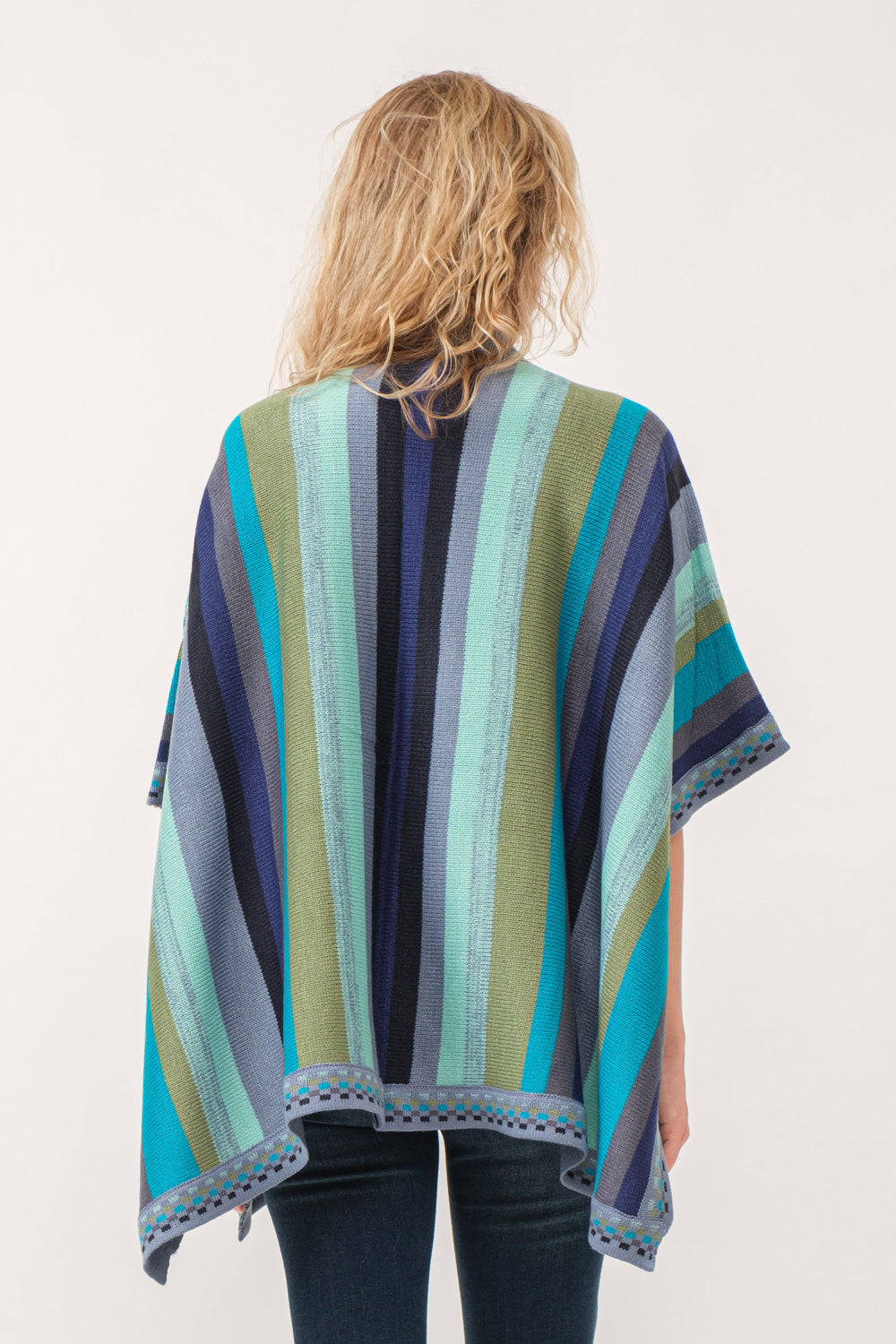 RAJ CORA STRIPED PONCHO RUANA TUQUOISE - quetzals