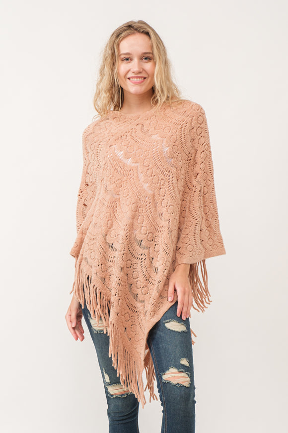 RAJ DREW CUT KNIT PONCHO CAPE DESERT SAND - quetzals