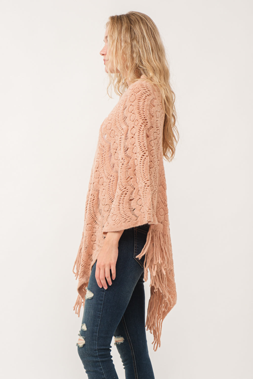 RAJ DREW CUT KNIT PONCHO CAPE DESERT SAND - quetzals