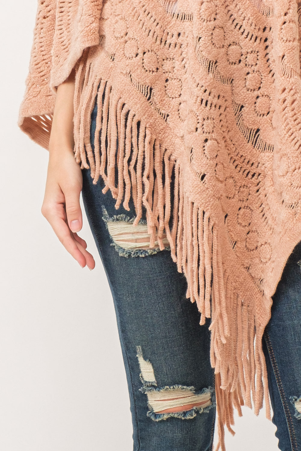 RAJ DREW CUT KNIT PONCHO CAPE DESERT SAND - quetzals