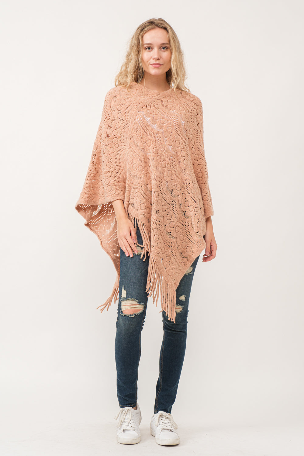 RAJ DREW CUT KNIT PONCHO CAPE DESERT SAND - quetzals