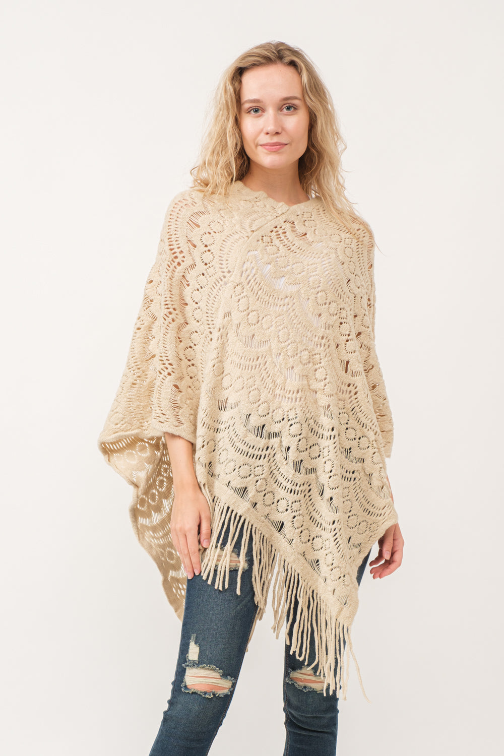 RAJ DREW CUT KNIT PONCHO CAPE ECRU - quetzals