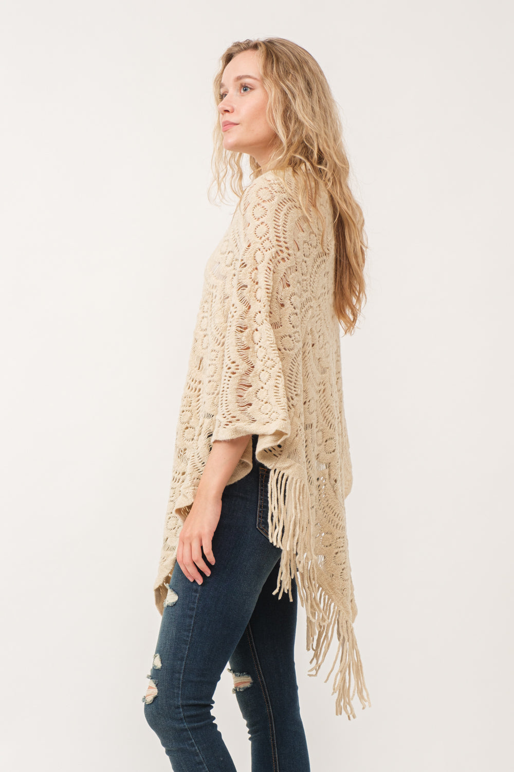 RAJ DREW CUT KNIT PONCHO CAPE ECRU - quetzals