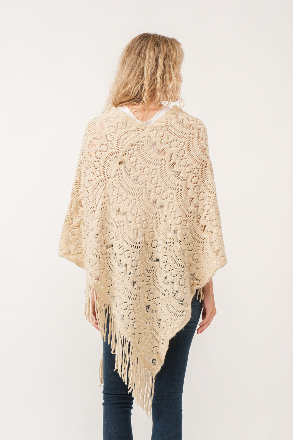 RAJ DREW CUT KNIT PONCHO CAPE ECRU - quetzals