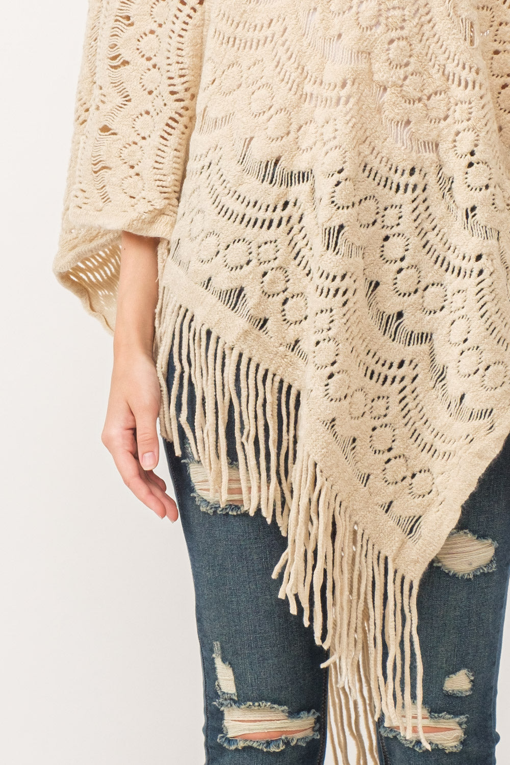 RAJ DREW CUT KNIT PONCHO CAPE ECRU - quetzals