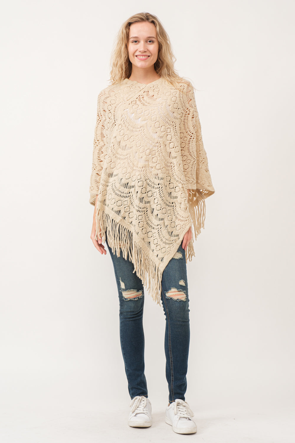 RAJ DREW CUT KNIT PONCHO CAPE ECRU - quetzals