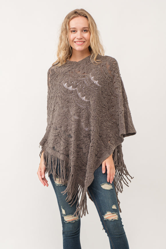 RAJ DREW CUT KNIT PONCHO CAPE TAUPE GRAY - quetzals