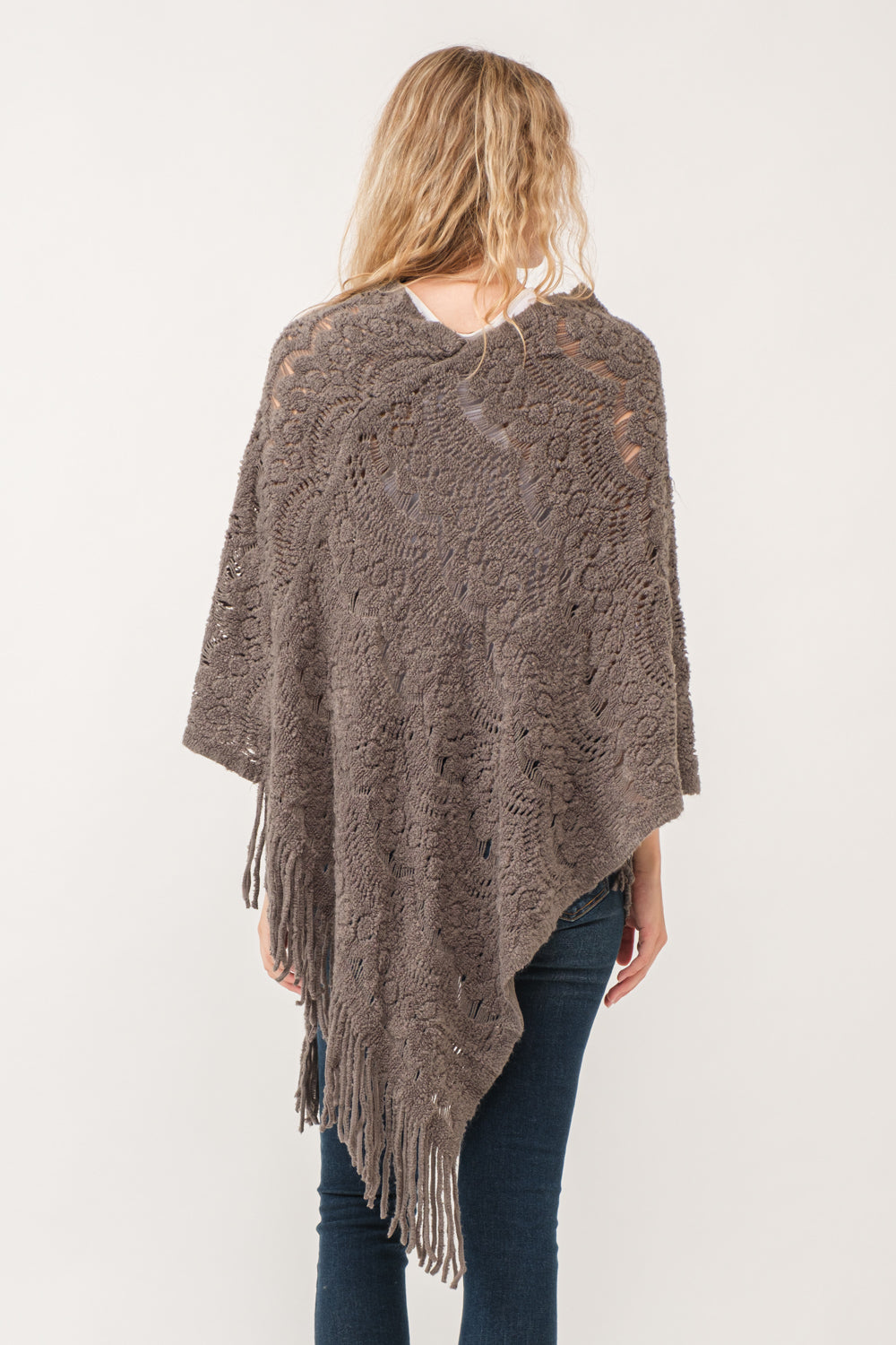 RAJ DREW CUT KNIT PONCHO CAPE TAUPE GRAY - quetzals