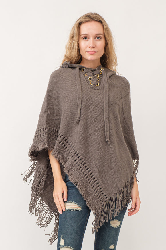 RAJ DYAN HOODED PONCHO CAPE DEEP GRAY - quetzals