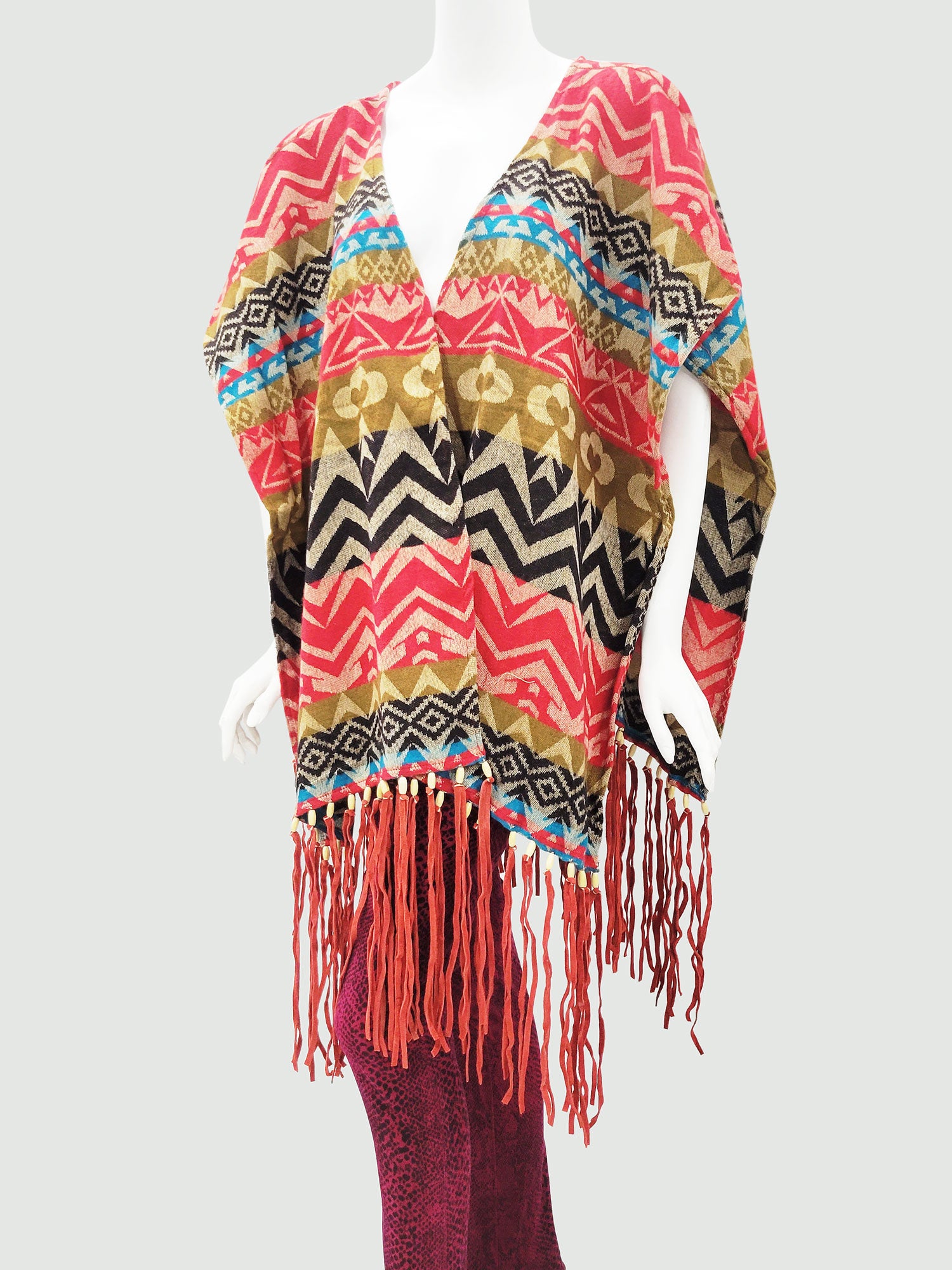 RAJ KIT CHEVRON OPEN-FRONT PONCHO RUANA - quetzals