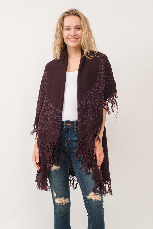 RAJ MAE SPOTTED LEO BORDER PONCHO COFFEE - quetzals