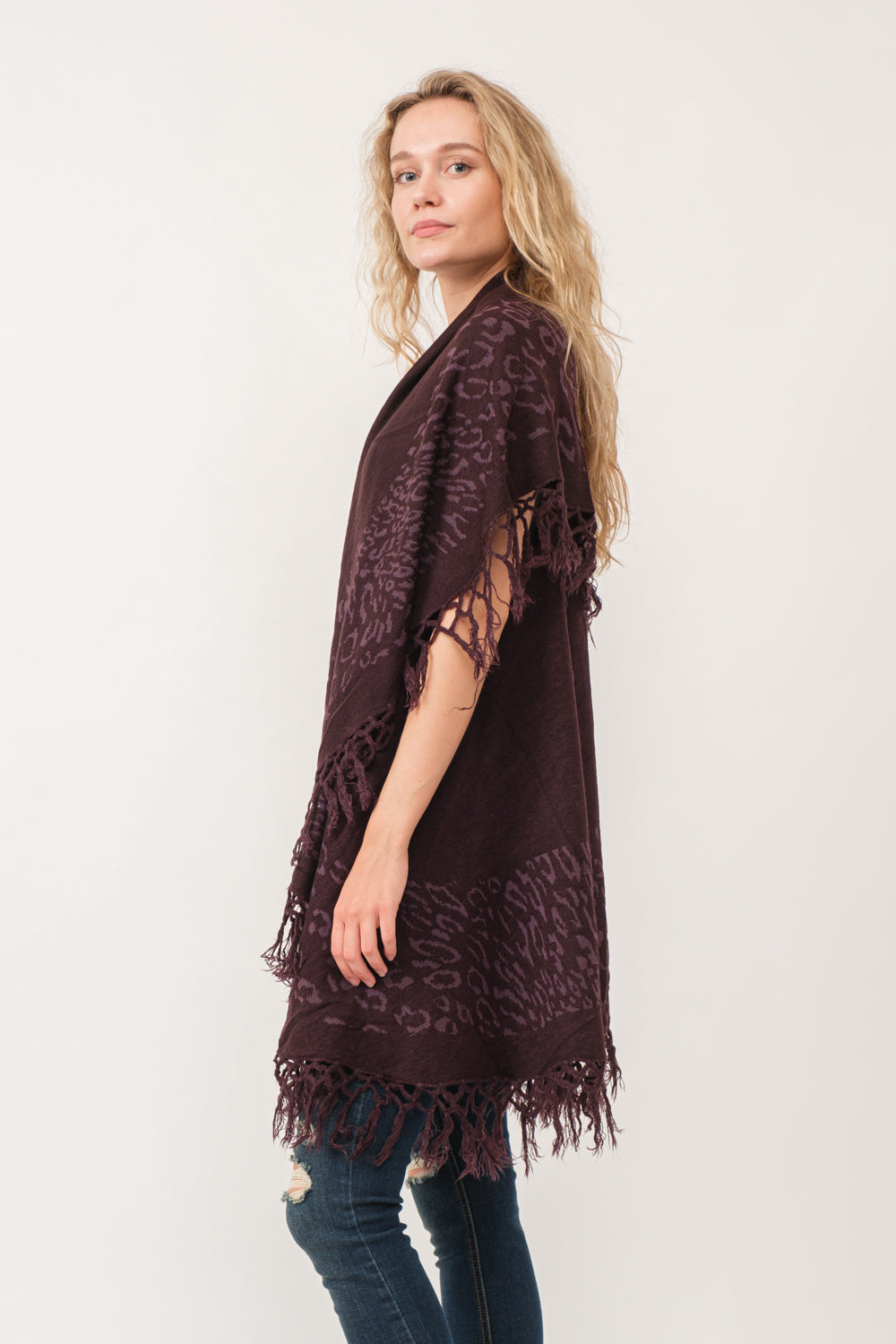 RAJ MAE SPOTTED LEO BORDER PONCHO COFFEE - quetzals