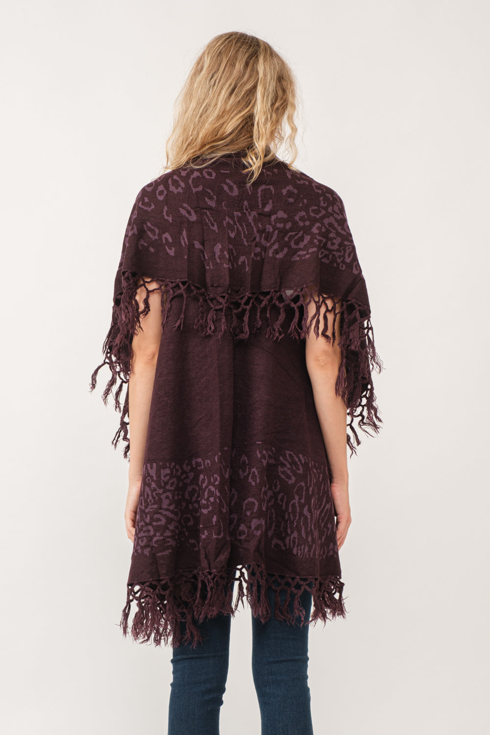 RAJ MAE SPOTTED LEO BORDER PONCHO COFFEE - quetzals