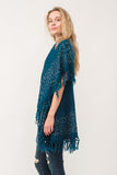 RAJ MAE SPOTTED LEO BORDER PONCHO DEEP TEAL - quetzals