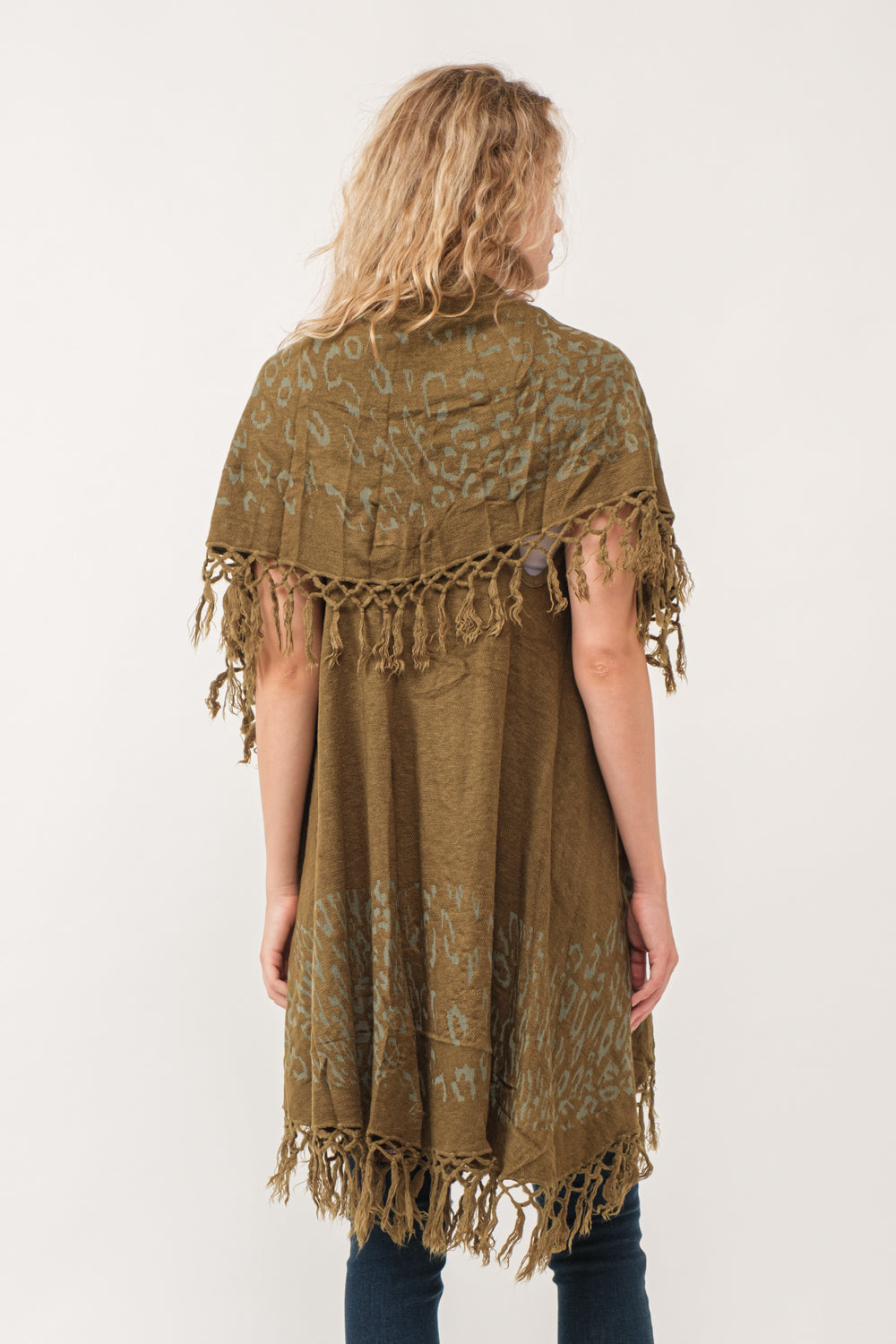 RAJ MAE SPOTTED LEO BORDER PONCHO OLIVE - quetzals