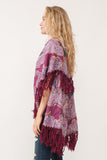 RAJ REGINA THICK STITCH EMBROIDERED PONCHO RASPBERRY - quetzals