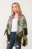 RAJ REGINA THICK STITCH EMBROIDERED PONCHO GREEN - quetzals